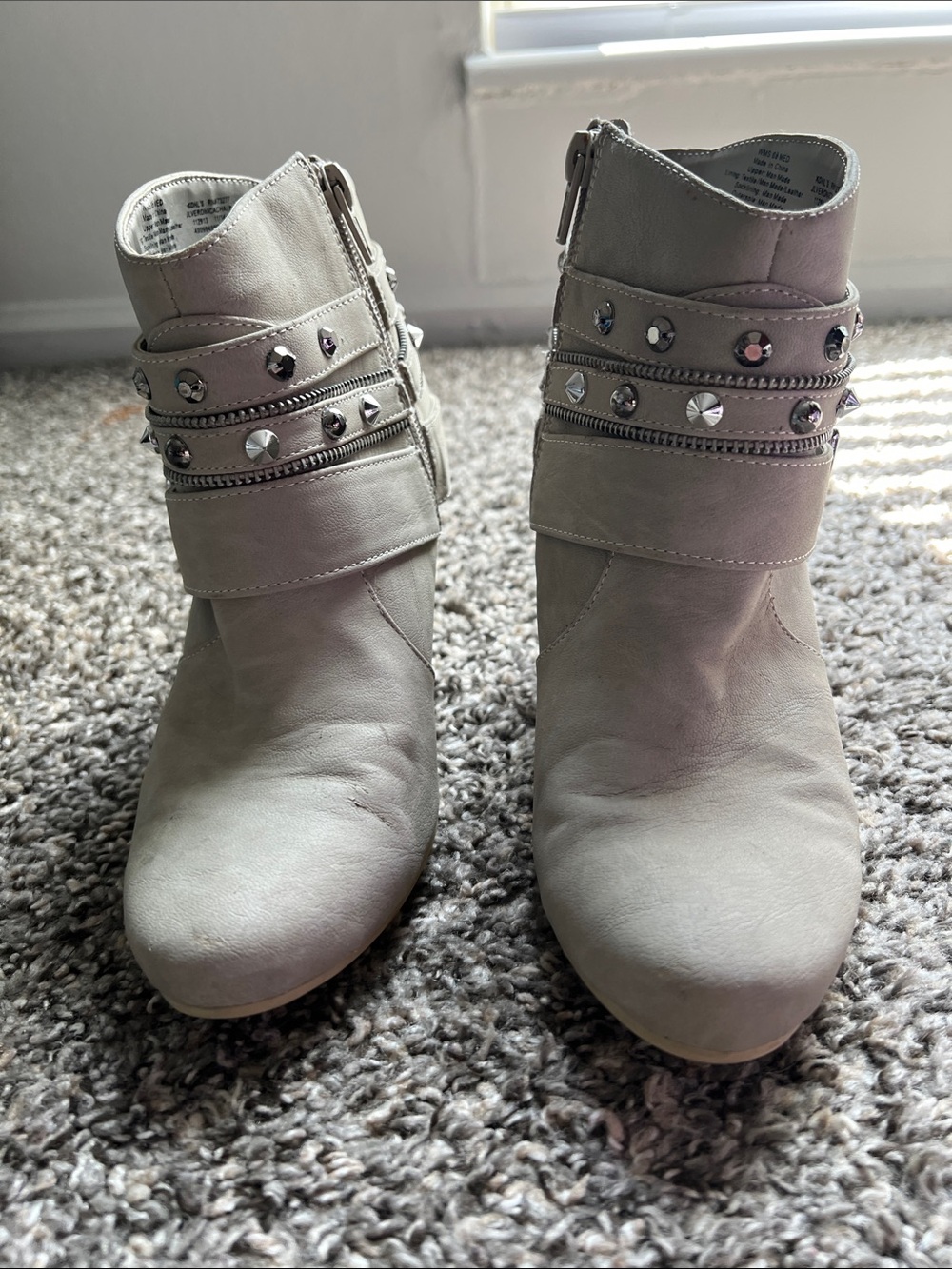 JLo Studded Buckle Ankle Booties in Light Gray - Picture 6 of 9